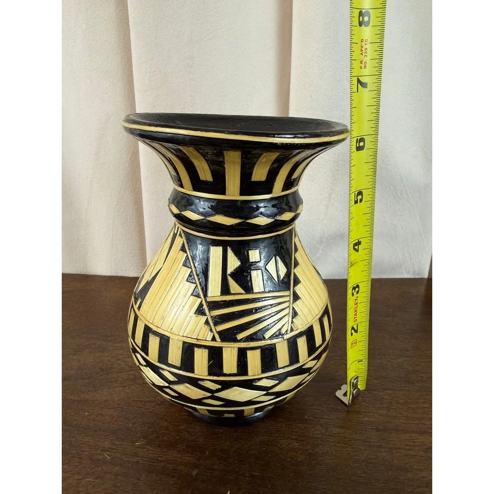 VTG‎ Black and Seagrass Bamboo Geometric Pattern Stoneware 6